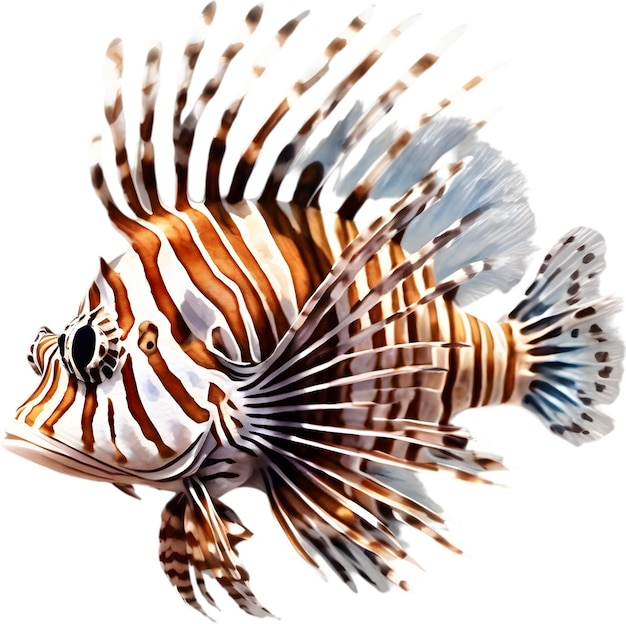 PSD peinture à l'aquarelle d'un mignon poisson lion pterois