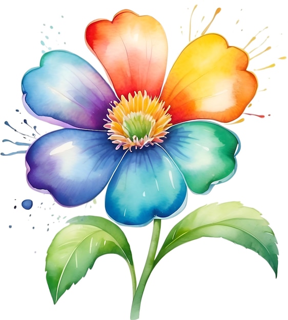 Peinture à L'aquarelle D'une Mignonne Fleur D'arc-en-ciel