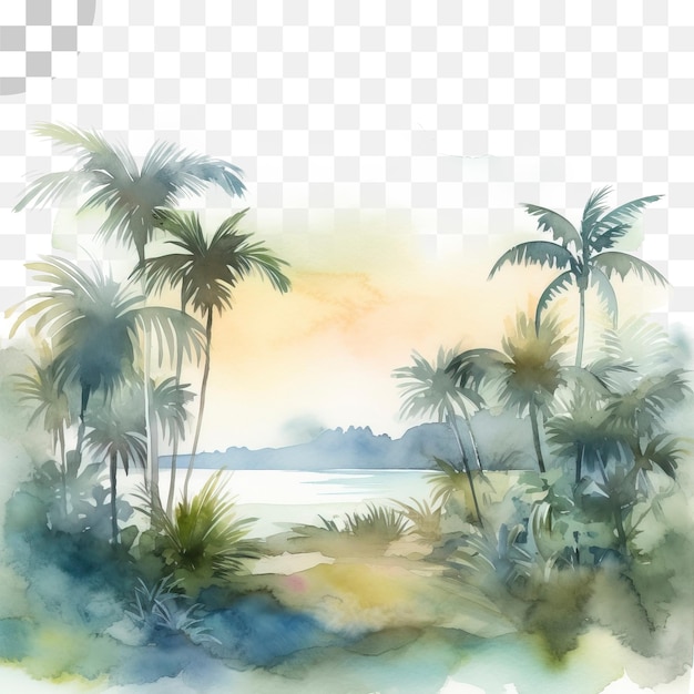 PSD peinture à l'aquarelle d'une plage et du soleil