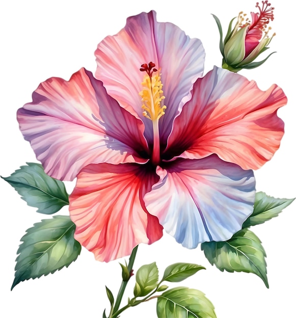 PSD peinture à l'aquarelle de la rose de sharon hibiscus syriacus fleur