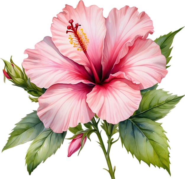 PSD peinture à l'aquarelle de la rose de sharon hibiscus syriacus fleur