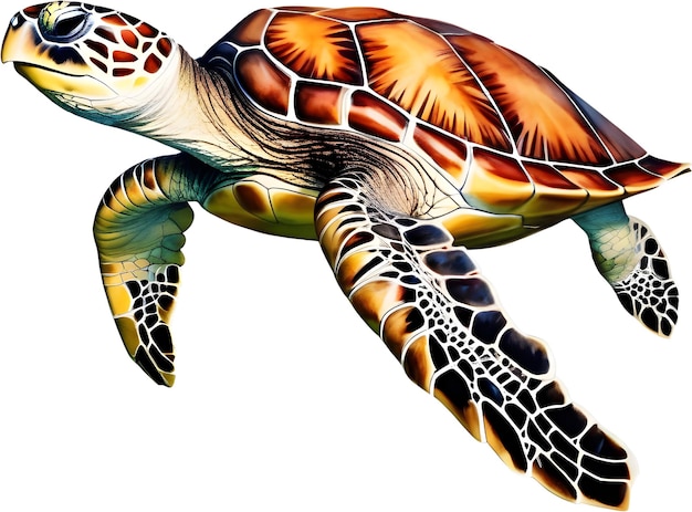 PSD peinture à l'aquarelle d'une tortue de mer aigénérée.