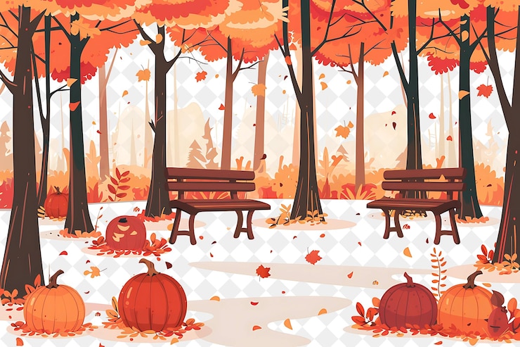 PSD une peinture d'un banc de parc et de quelques feuilles d'automne