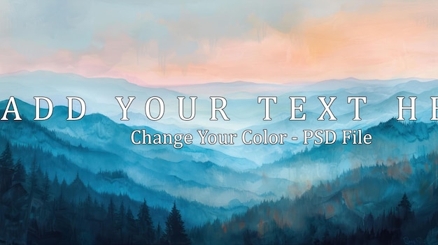 Une peinture d'une chaîne de montagnes avec un ciel bleu et quelques arbres