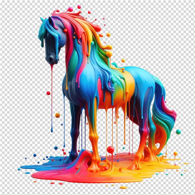 Une Peinture D'un Cheval Avec Un Liquide Coloré Et Coloré Dessus