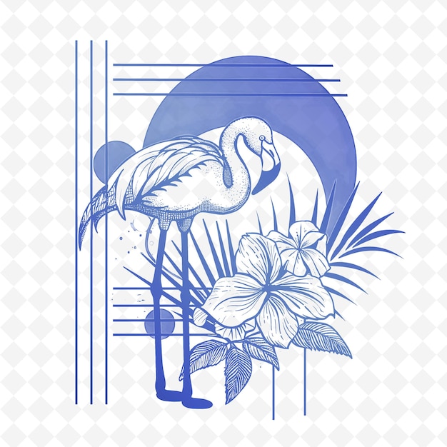 PSD une peinture d'un cygne et de fleurs avec un fond bleu