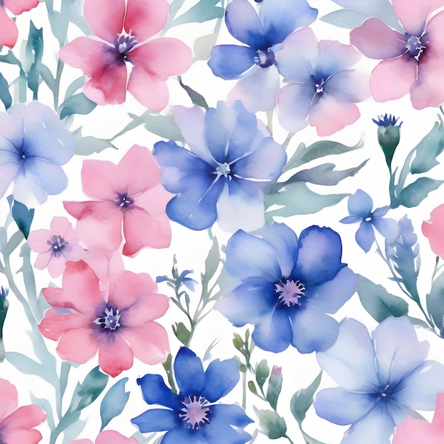 PSD peinture de fleurs roses et bleues sur un fond blanc