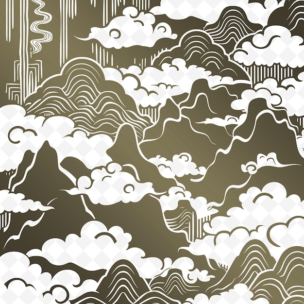 PSD une peinture d'une montagne avec des nuages et des montagnes en arrière-plan
