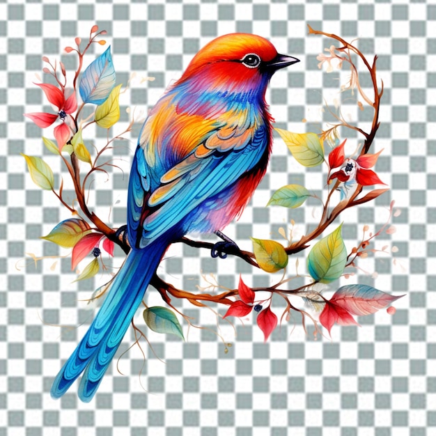 PSD une peinture d'oiseau bleu avec un oiseau bleu sur une branche bluebird télécharger png