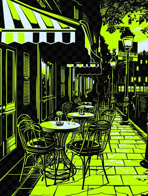 PSD une peinture d'un restaurant avec un fond vert avec une ligne jaune