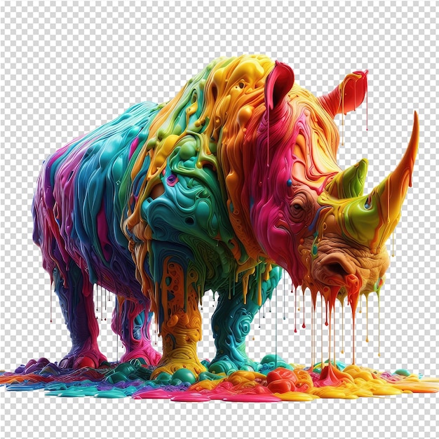 PSD une peinture d'un rhinocéros avec un visage et des cornes colorés