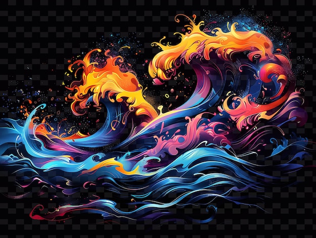 PSD une peinture d'une vague avec les couleurs de la vague et le mot 