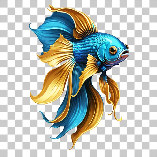 Peixe betta ilustração de desenho de cor ouro azul em um fundo transparente