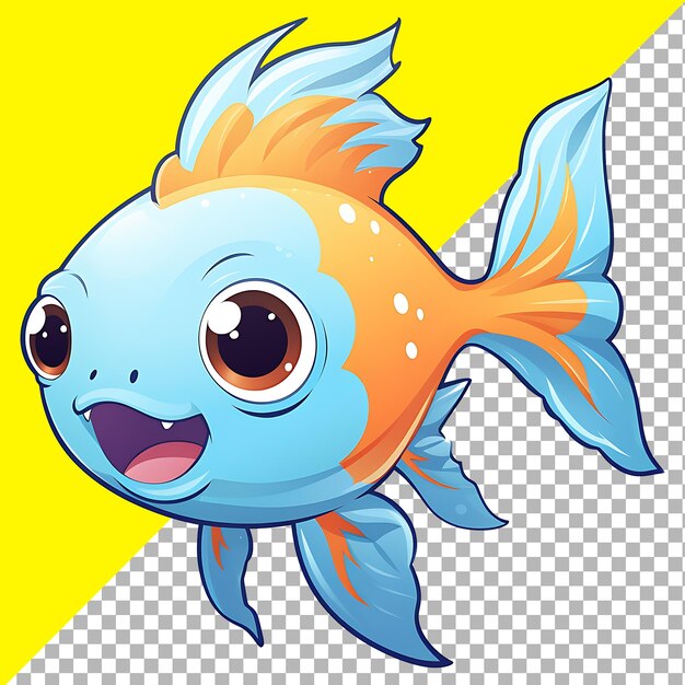 PSD peixe bonito com olhos grandes sorrindo clipart crianças ilustração para adesivo e design de camiseta.