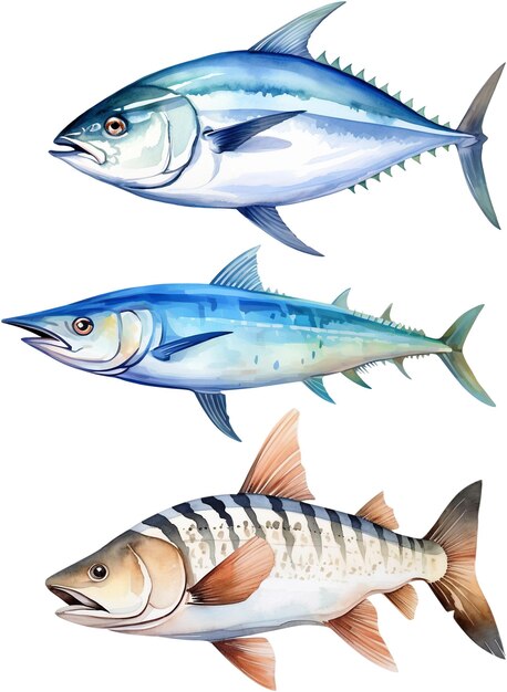 PSD peixe de aquarela isolado em ilustração branca