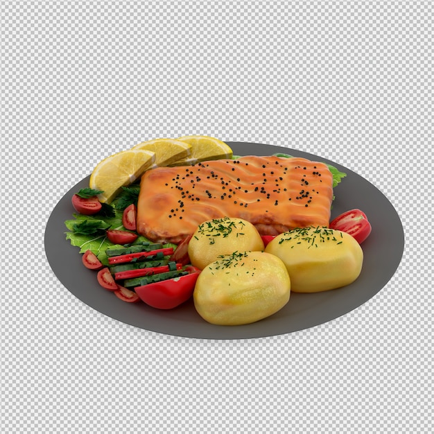 peixe na placa 3D render