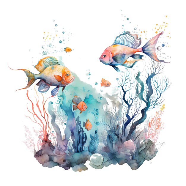 PSD peixes do oceano coloridos 4096px png transparente 300dpi camiseta digital pod clipart capa do livro wallart