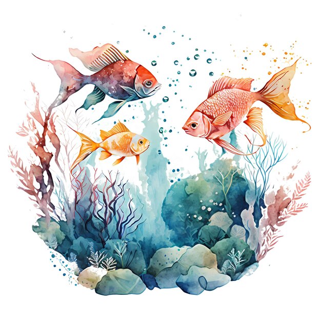 PSD peixes do oceano coloridos 4096px png transparente 300dpi camiseta digital pod clipart capa do livro wallart