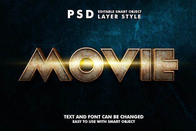 Película 3d efecto de texto realista psd premium con objeto inteligente