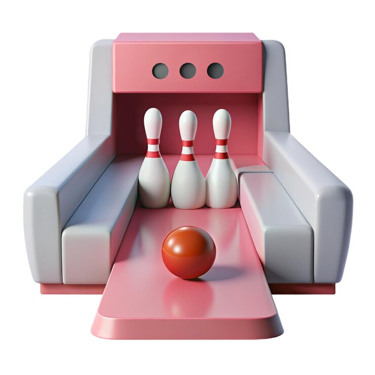 PSD una pelota de bolos y una pelota de bowling están frente a una mesa rosa