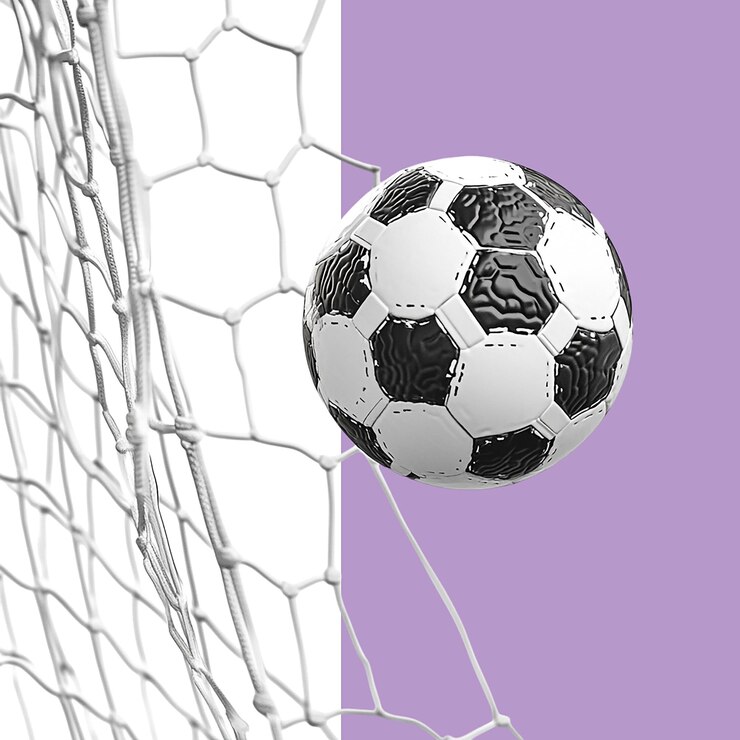 PSD una pelota de fútbol vuela hacia la portería contra un fondo blanco esta es una representación 3d mostrada en primer plano en fondo blanco y negro png