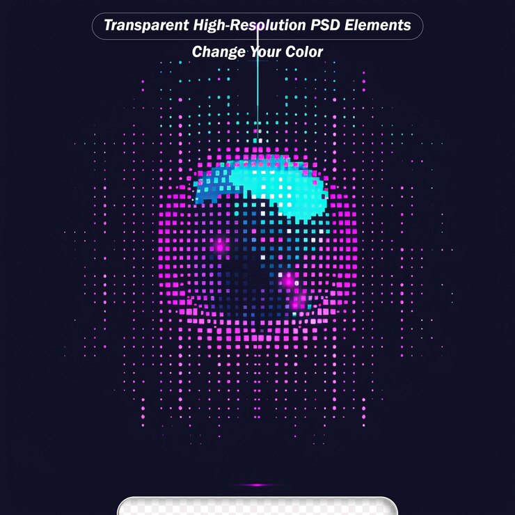 PSD una pelota de neón brillante de estilo cyberpunk con un patrón punteado y una pelota de discoteca brillante