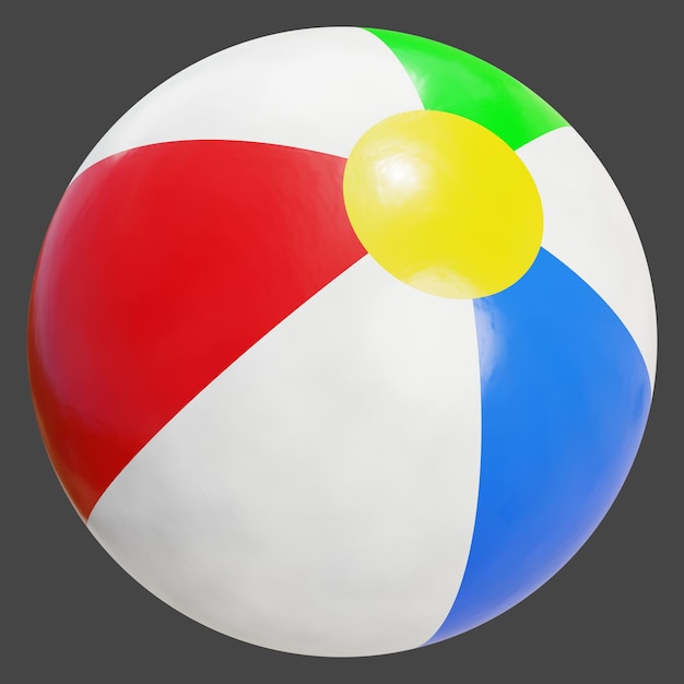 Pelota de playa colorida Ilustración 3D Blanco rojo amarillo verde y azul pelota de playa aislada en trans
