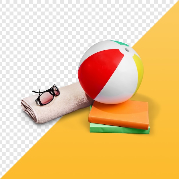 una pelota de playa y gafas de sol