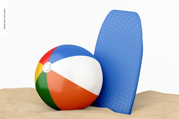 PSD pelota de playa de plástico con maqueta de bodyboard
