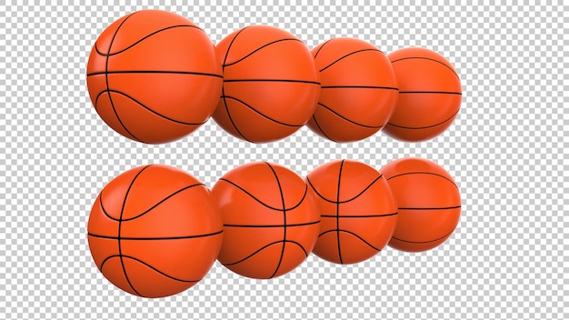 Pelotas de baloncesto en la ilustración de renderizado 3d de fondo transparente