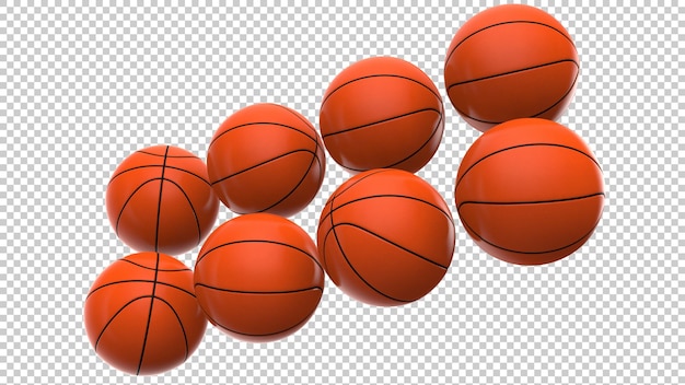 Pelotas de baloncesto en la ilustración de renderizado 3d de fondo transparente