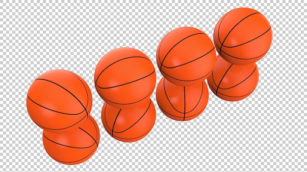 Pelotas de baloncesto en la ilustración de renderizado 3d de fondo transparente