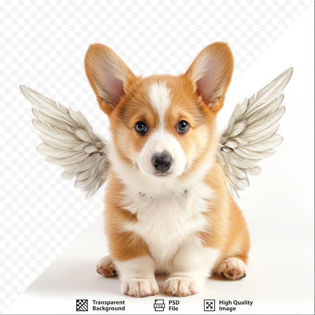 Pembroke welsh corgi cachorro com asas de anjo em fundo branco isolado