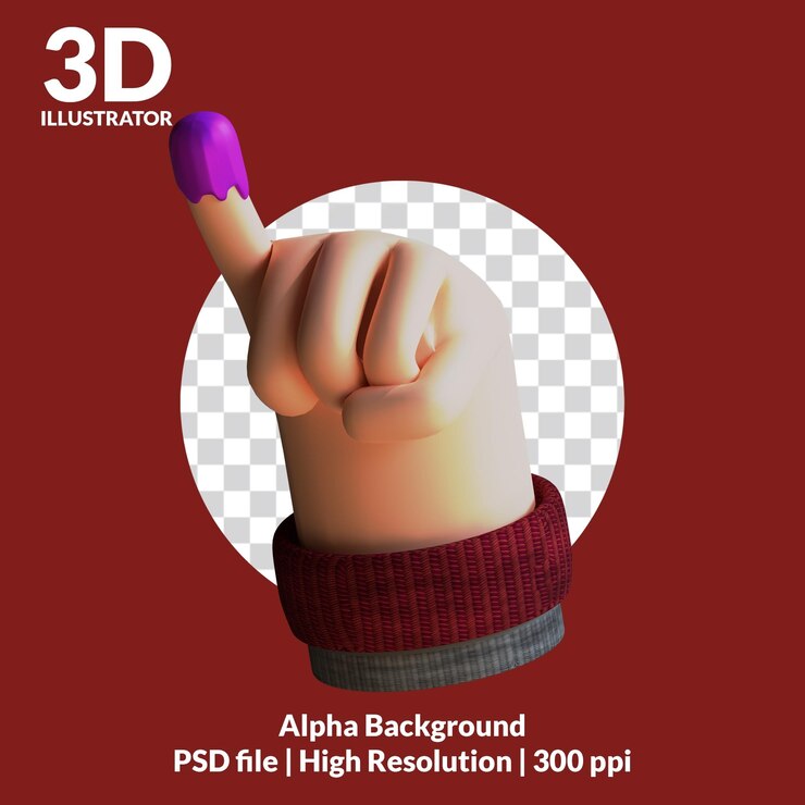 PSD pemilu tangan 3d ilustrador jari tinta pemilu
