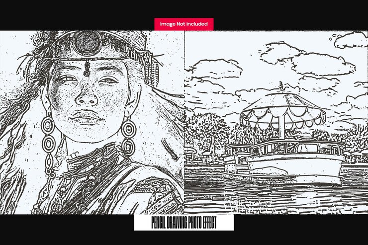 PSD pencil drawing photo effect for square