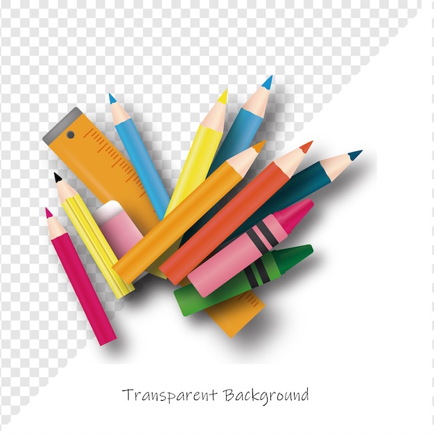 Pênis coloridos e materiais de arte sobre um fundo transparente