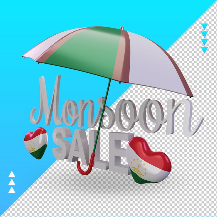 PSD penjualan musim hujan 3d bendera tajikistan rendering tampilan kanan