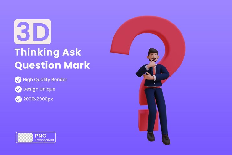 PSD pensamiento, pregunta, signo de interrogación, 3d, ilustración