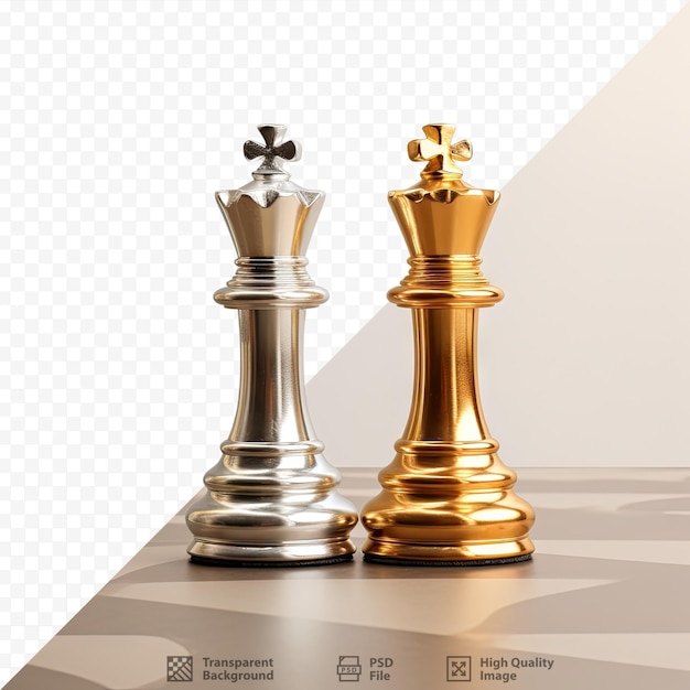 Peões de xadrez prateados e dourados isolados em um fundo transparente