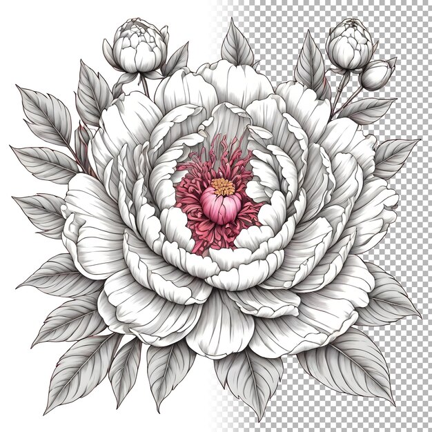 PSD peônia em flor ilustração de linha de esboço