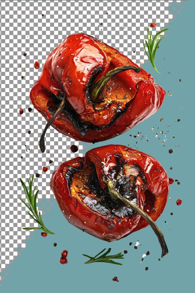 PSD peperoncini rossi arrostiti dolci e affumicati perfetti per i panini iperrealistici isolati bianchi semplici tra