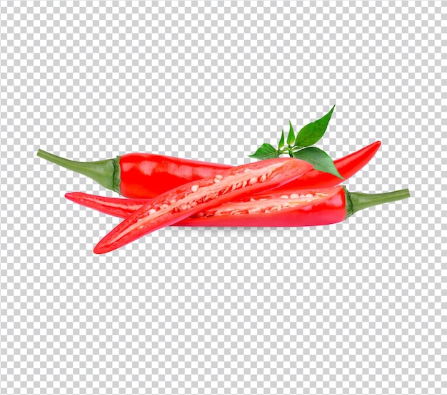 Peperoncino maturo con foglie isolate PSD Premium