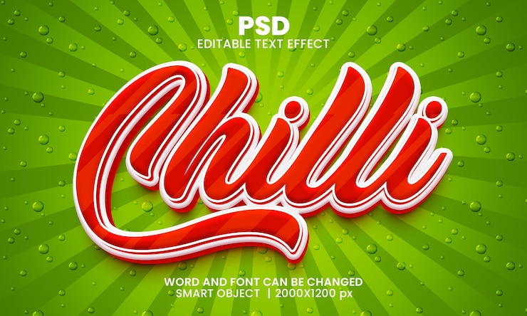 PSD peperoncino rosso colore 3d modificabile photoshop stile effetto di testo con sfondo