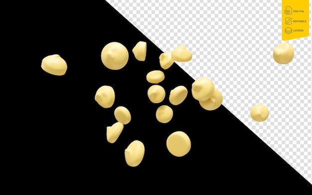Pépites De Chocolat Blanc Tombant Sur Fond Noir Illustration 3d