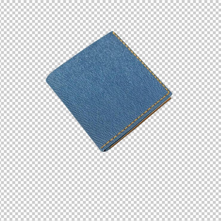 PSD pequeña billetera de denim azul con costuras amarillas bolso aislado foto imagen bolso de mano de primer plano azul