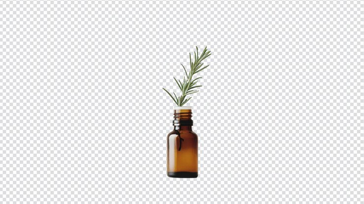 PSD una pequeña botella de aceite esencial con una ramita que muestra la belleza y los beneficios de la aromaterapia en entornos de bienestar y relajación