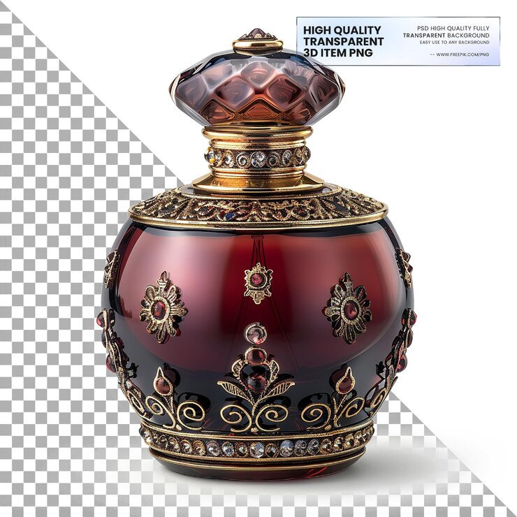 PSD pequeña botella decorativa de perfume en png sobre un fondo transparente