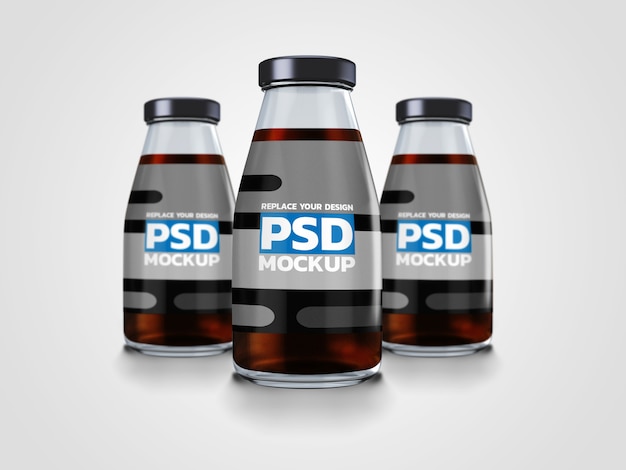 Pequeña botella de renderizado 3D. Diseño de maqueta