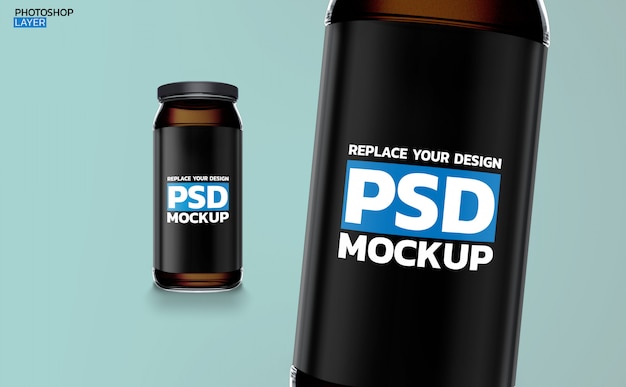 Pequeña botella de renderizado 3D. Diseño de maqueta