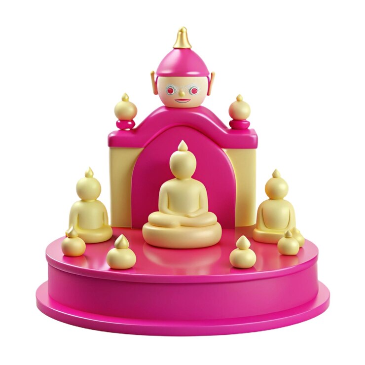 PSD una pequeña estatua de buda con una estatua de buddha en el fondo